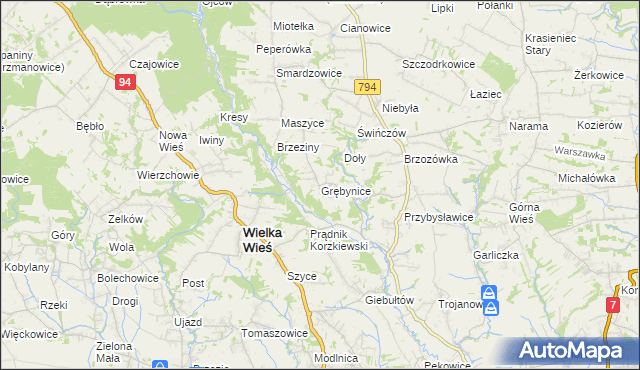 mapa Grębynice, Grębynice na mapie Targeo