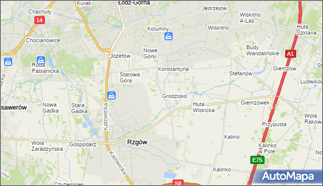 mapa Grodzisko gmina Rzgów, Grodzisko gmina Rzgów na mapie Targeo