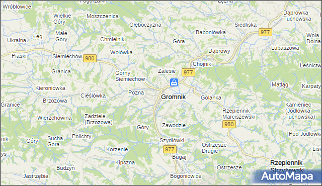 mapa Gromnik powiat tarnowski, Gromnik powiat tarnowski na mapie Targeo