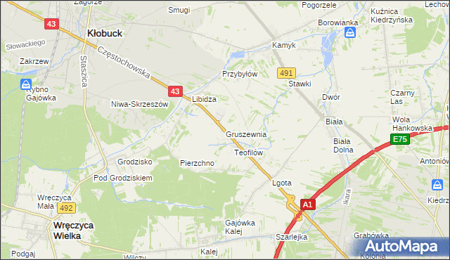 mapa Gruszewnia, Gruszewnia na mapie Targeo