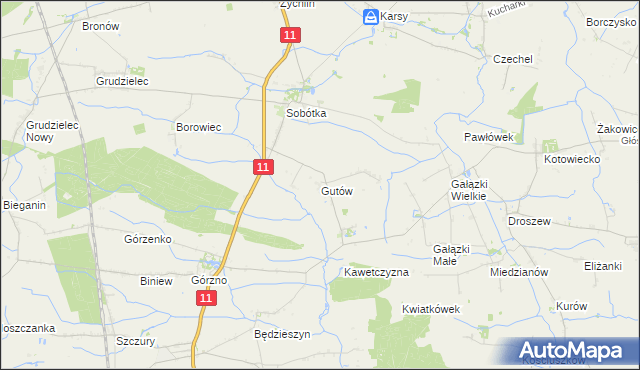 mapa Gutów gmina Ostrów Wielkopolski, Gutów gmina Ostrów Wielkopolski na mapie Targeo