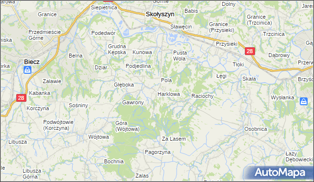 mapa Harklowa gmina Skołyszyn, Harklowa gmina Skołyszyn na mapie Targeo