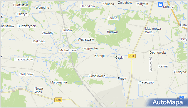 mapa Hornigi, Hornigi na mapie Targeo
