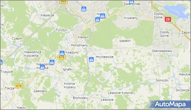 mapa Hryniewicze, Hryniewicze na mapie Targeo