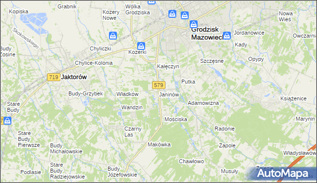 mapa Janinów gmina Grodzisk Mazowiecki, Janinów gmina Grodzisk Mazowiecki na mapie Targeo