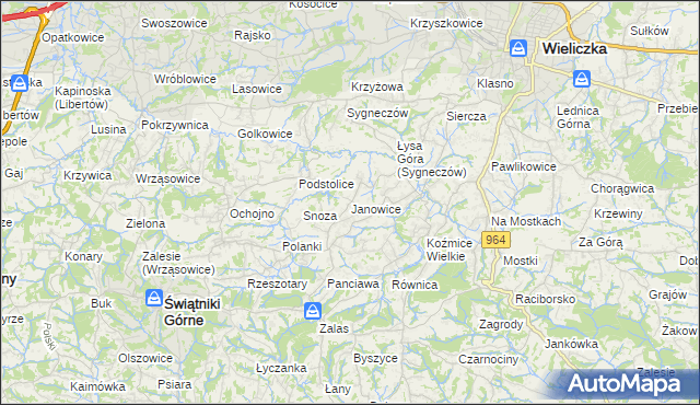mapa Janowice gmina Wieliczka, Janowice gmina Wieliczka na mapie Targeo