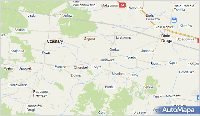 mapa Janowiec gmina Biała, Janowiec gmina Biała na mapie Targeo