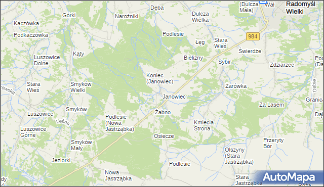 mapa Janowiec gmina Radomyśl Wielki, Janowiec gmina Radomyśl Wielki na mapie Targeo