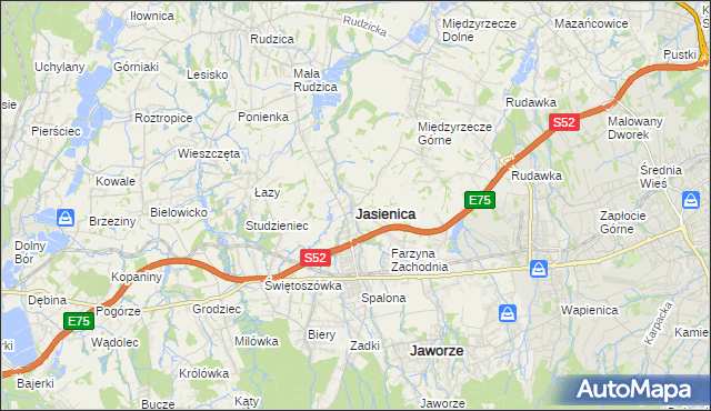 mapa Jasienica powiat bielski, Jasienica powiat bielski na mapie Targeo
