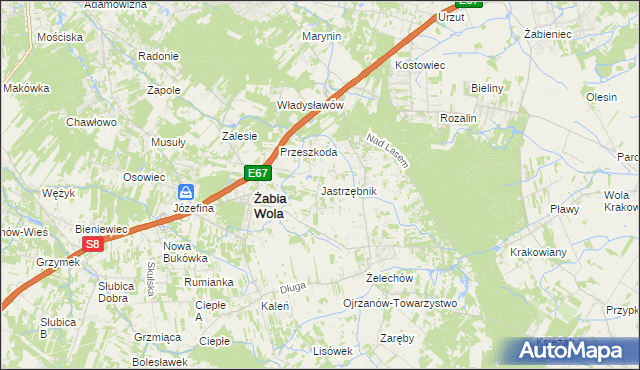 mapa Jastrzębnik gmina Żabia Wola, Jastrzębnik gmina Żabia Wola na mapie Targeo