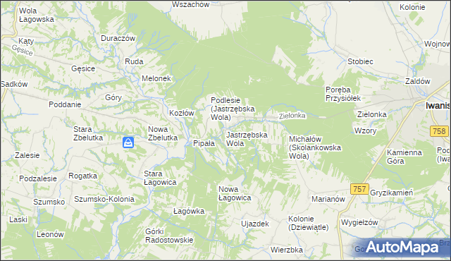 mapa Jastrzębska Wola, Jastrzębska Wola na mapie Targeo
