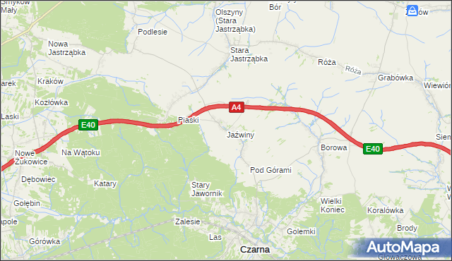 mapa Jaźwiny gmina Czarna, Jaźwiny gmina Czarna na mapie Targeo