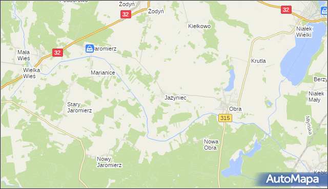 mapa Jażyniec, Jażyniec na mapie Targeo