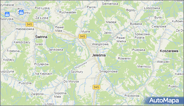 mapa Jeleśnia, Jeleśnia na mapie Targeo