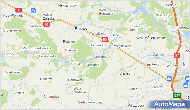 mapa Jeziora gmina Pniewy, Jeziora gmina Pniewy na mapie Targeo