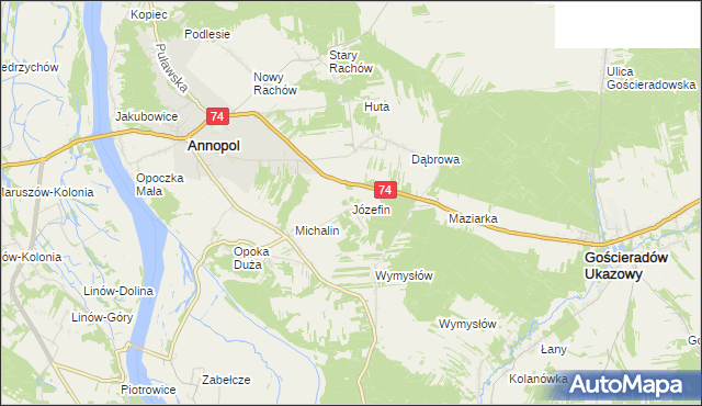 mapa Józefin gmina Annopol, Józefin gmina Annopol na mapie Targeo