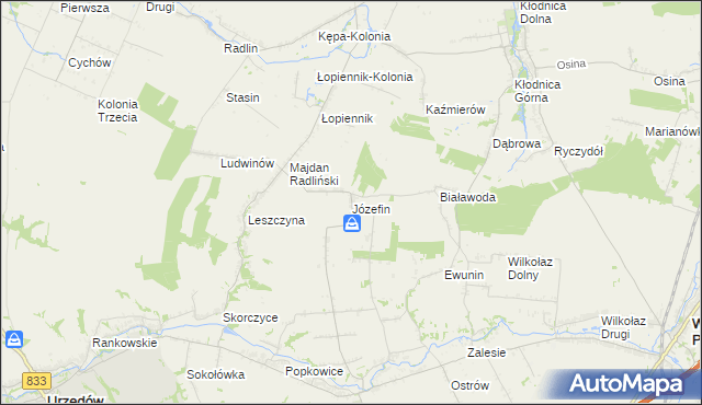 mapa Józefin gmina Urzędów, Józefin gmina Urzędów na mapie Targeo