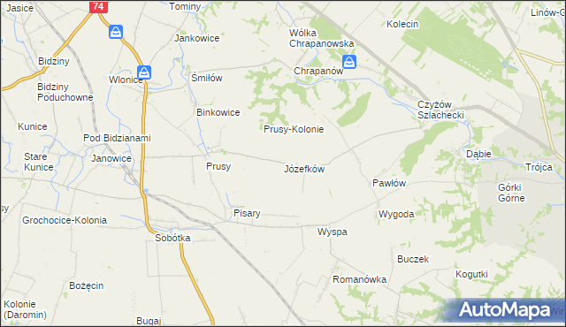 mapa Józefków gmina Zawichost, Józefków gmina Zawichost na mapie Targeo