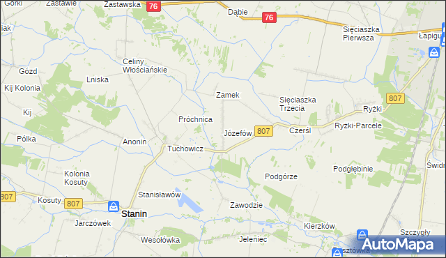 mapa Józefów gmina Stanin, Józefów gmina Stanin na mapie Targeo