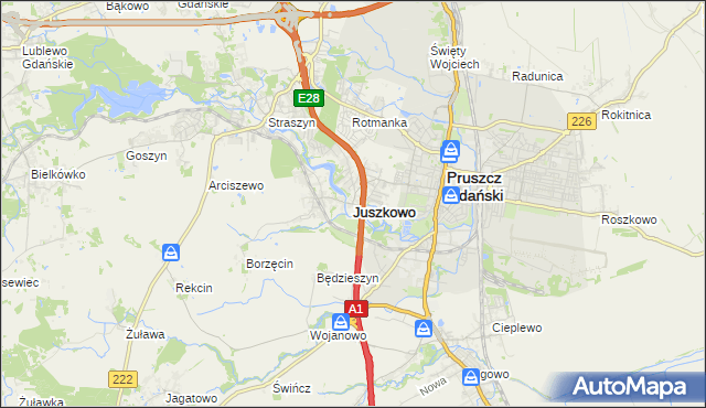 mapa Juszkowo, Juszkowo na mapie Targeo