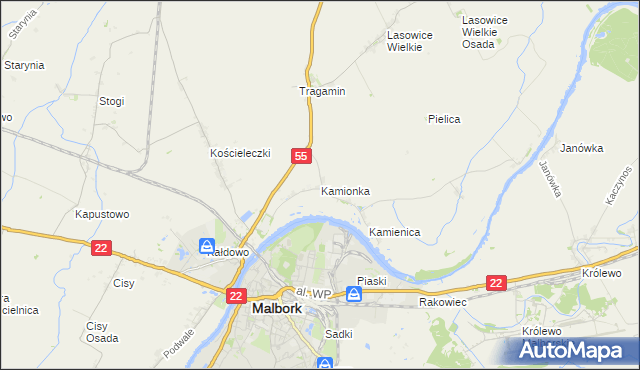 mapa Kamionka gmina Malbork, Kamionka gmina Malbork na mapie Targeo