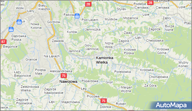 mapa Kamionka Wielka, Kamionka Wielka na mapie Targeo