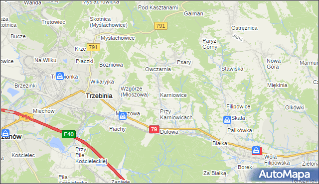 mapa Karniowice gmina Trzebinia, Karniowice gmina Trzebinia na mapie Targeo