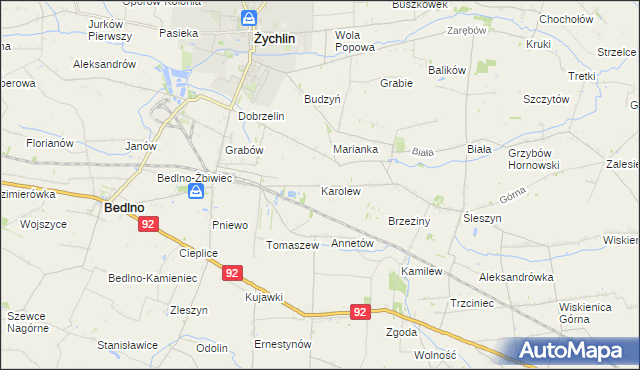 mapa Karolew gmina Bedlno, Karolew gmina Bedlno na mapie Targeo