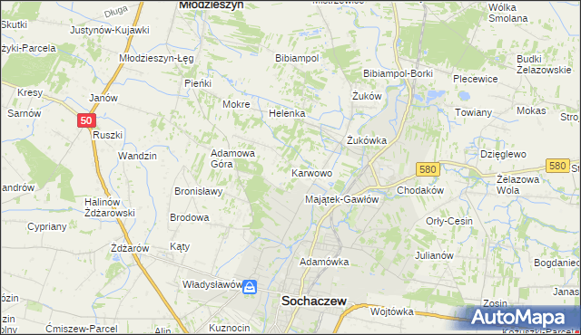 mapa Karwowo gmina Sochaczew, Karwowo gmina Sochaczew na mapie Targeo