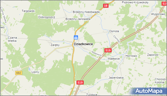 mapa Kąty gmina Dziadkowice, Kąty gmina Dziadkowice na mapie Targeo