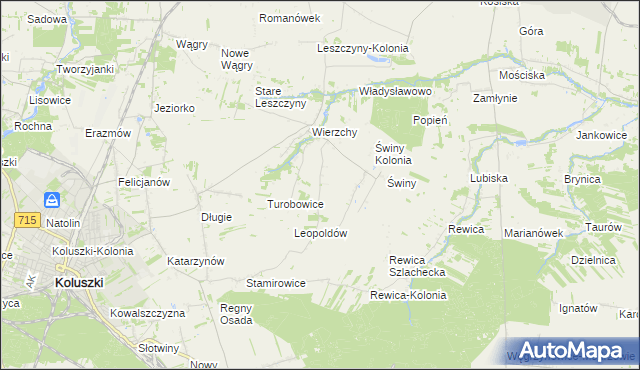 mapa Kazimierzów gmina Koluszki, Kazimierzów gmina Koluszki na mapie Targeo