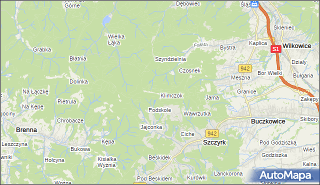 mapa Klimczok, Klimczok na mapie Targeo