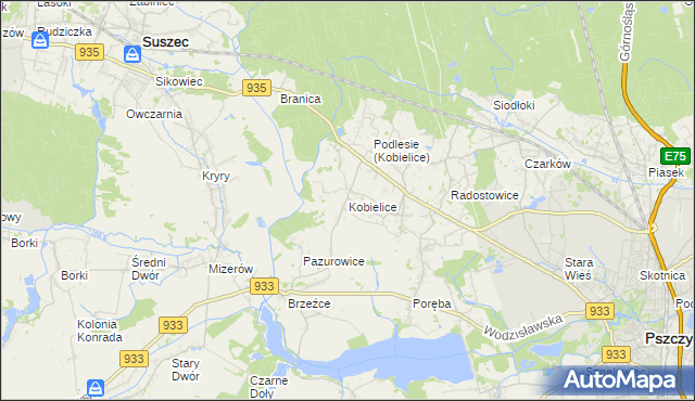 mapa Kobielice gmina Suszec, Kobielice gmina Suszec na mapie Targeo