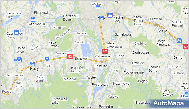 mapa Kobiernice, Kobiernice na mapie Targeo