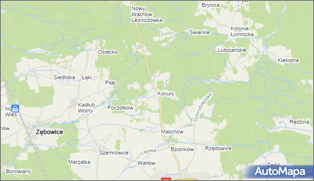 mapa Kocury gmina Dobrodzień, Kocury gmina Dobrodzień na mapie Targeo
