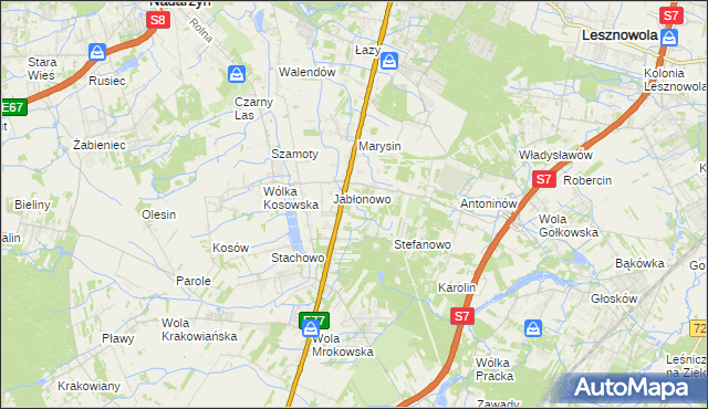 mapa Kolonia Warszawska gmina Lesznowola, Kolonia Warszawska gmina Lesznowola na mapie Targeo