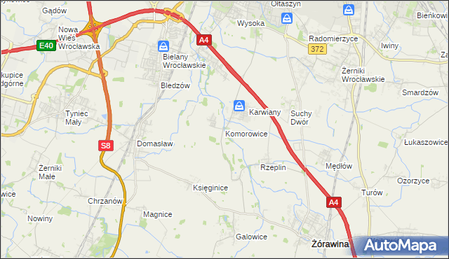 mapa Komorowice gmina Żórawina, Komorowice gmina Żórawina na mapie Targeo