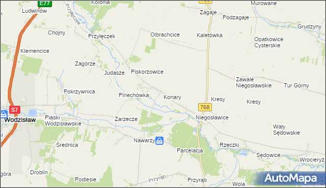 mapa Konary gmina Wodzisław, Konary gmina Wodzisław na mapie Targeo