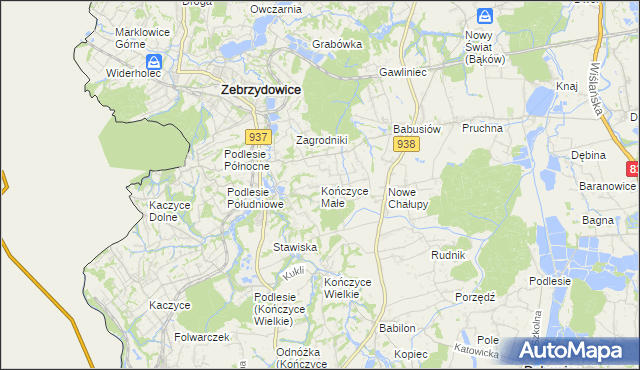 mapa Kończyce Małe, Kończyce Małe na mapie Targeo