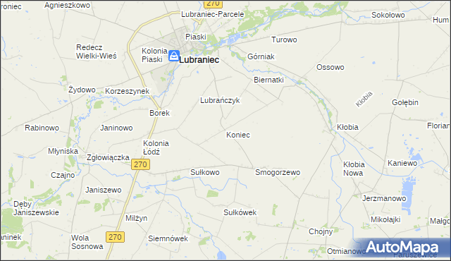 mapa Koniec gmina Lubraniec, Koniec gmina Lubraniec na mapie Targeo