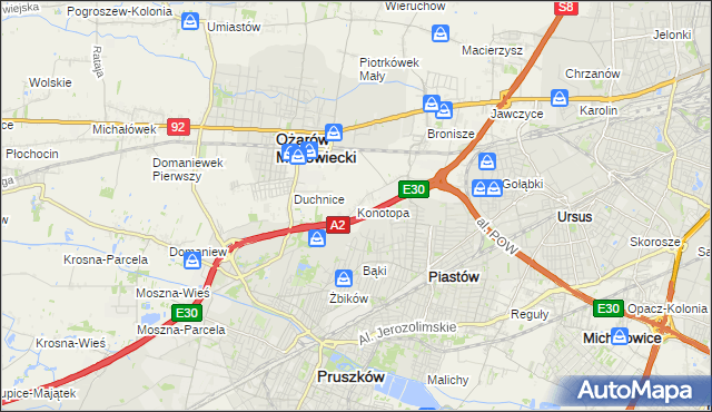 mapa Konotopa gmina Ożarów Mazowiecki, Konotopa gmina Ożarów Mazowiecki na mapie Targeo