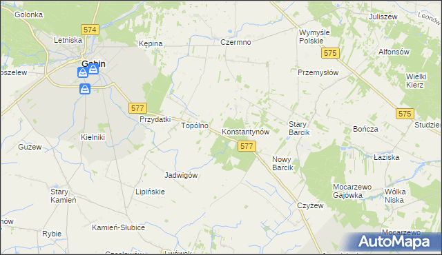 mapa Konstantynów gmina Gąbin, Konstantynów gmina Gąbin na mapie Targeo