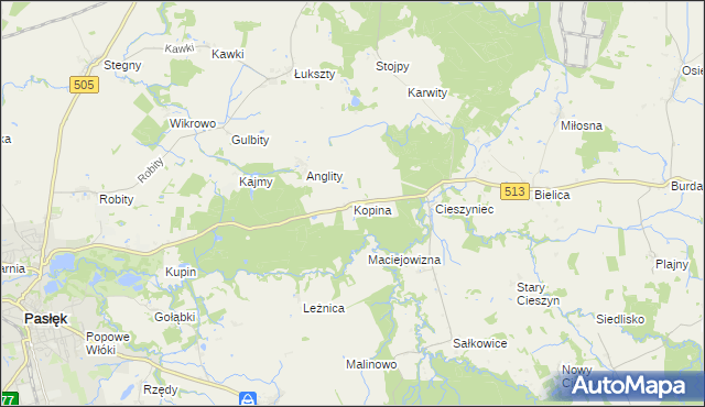 mapa Kopina gmina Pasłęk, Kopina gmina Pasłęk na mapie Targeo