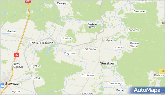 mapa Korzeniew, Korzeniew na mapie Targeo