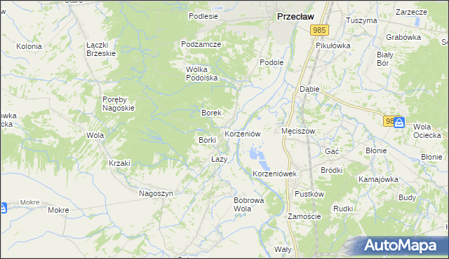 mapa Korzeniów gmina Żyraków, Korzeniów gmina Żyraków na mapie Targeo