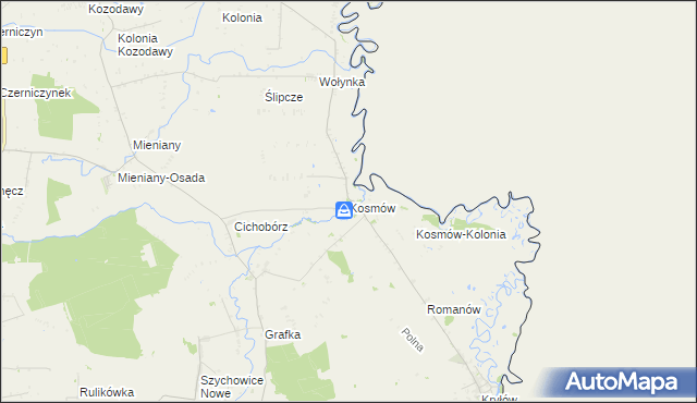 mapa Kosmów gmina Hrubieszów, Kosmów gmina Hrubieszów na mapie Targeo