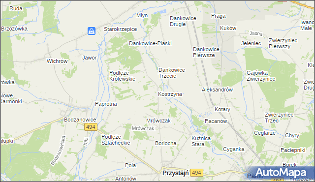 mapa Kostrzyna gmina Przystajń, Kostrzyna gmina Przystajń na mapie Targeo