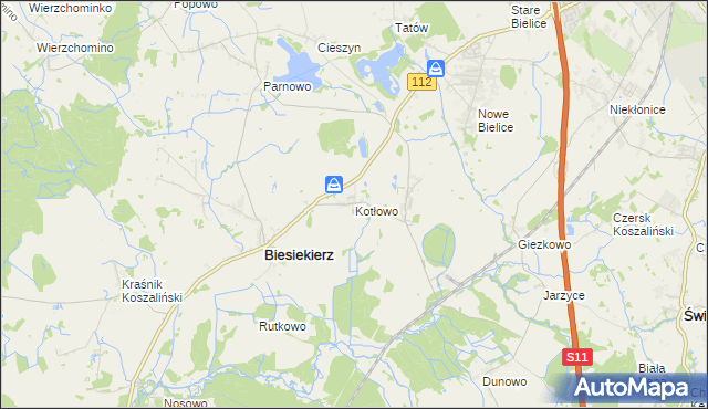 mapa Kotłowo gmina Biesiekierz, Kotłowo gmina Biesiekierz na mapie Targeo