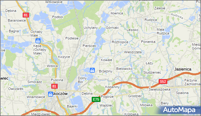 mapa Kowale gmina Skoczów, Kowale gmina Skoczów na mapie Targeo