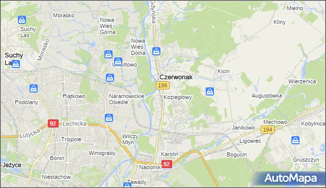 mapa Koziegłowy gmina Czerwonak, Koziegłowy gmina Czerwonak na mapie Targeo